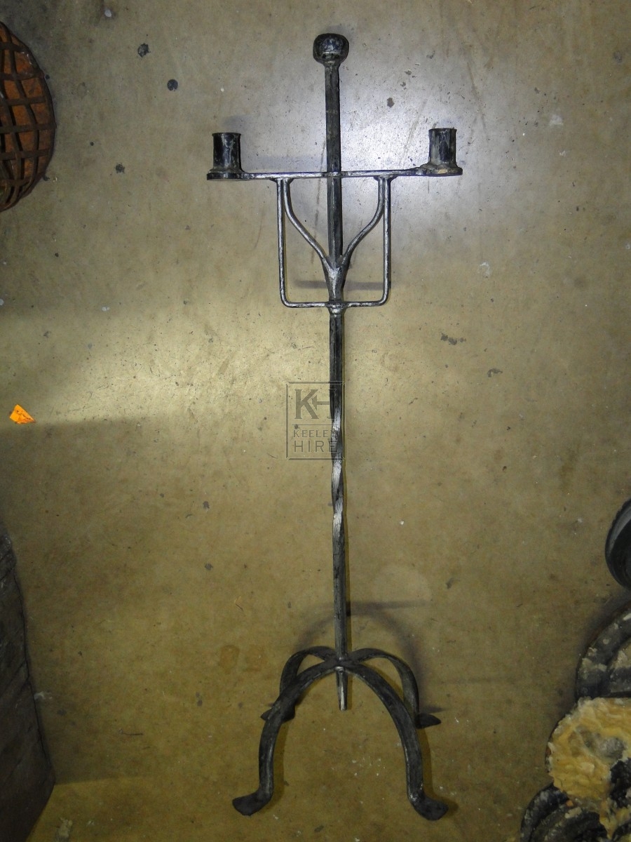 Candleholders Iron Prop Hire » Tall Iron Dual Candleholder - Keeley Hire